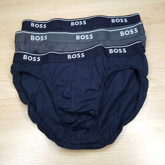 HUGO BOSS Briefs Mens Large Navy Gray 3-Pack Cotton Stretch Mini Brief - Picture 1 of 5